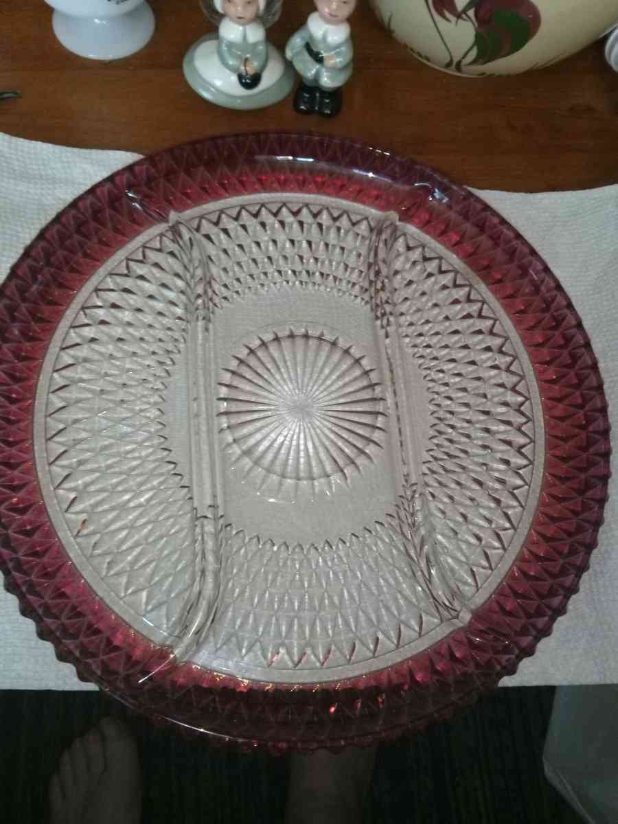 Indiana Glass Diamond Point 3 Part serving tray