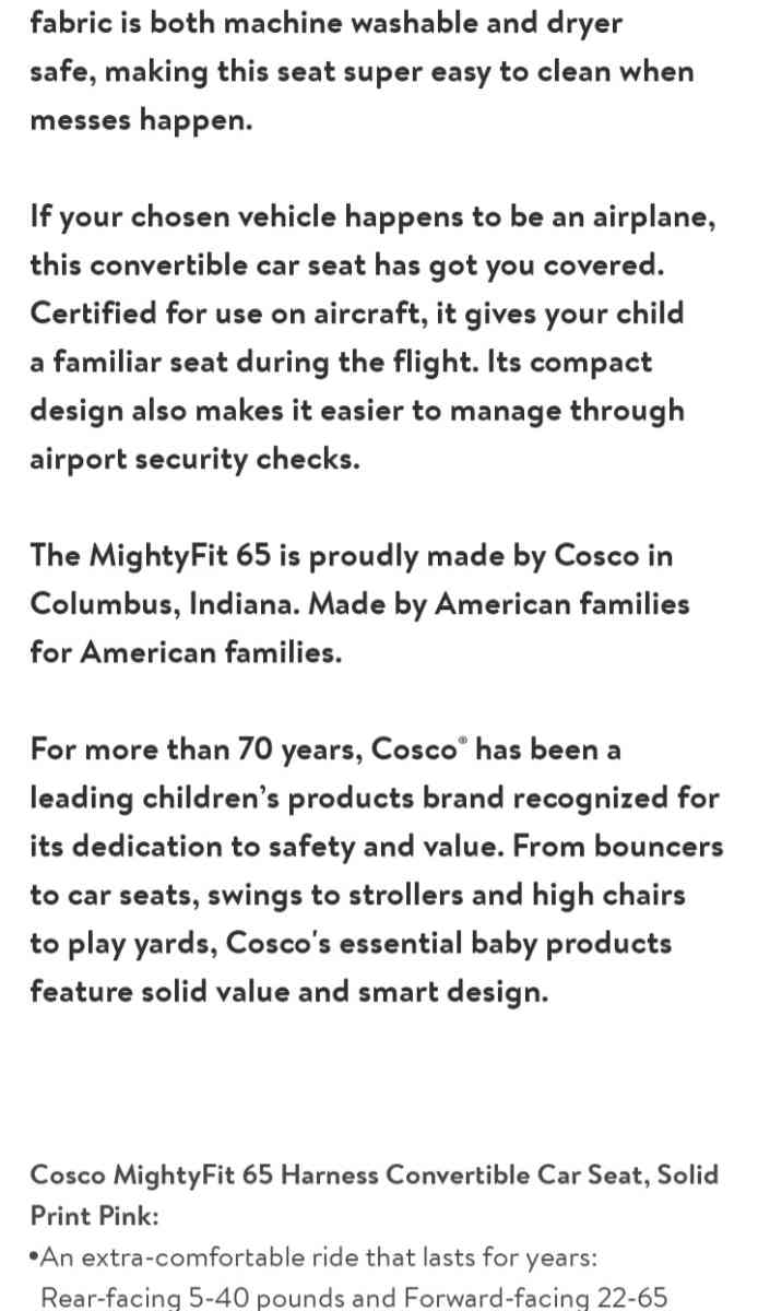 Girls Cosco convertible carseat