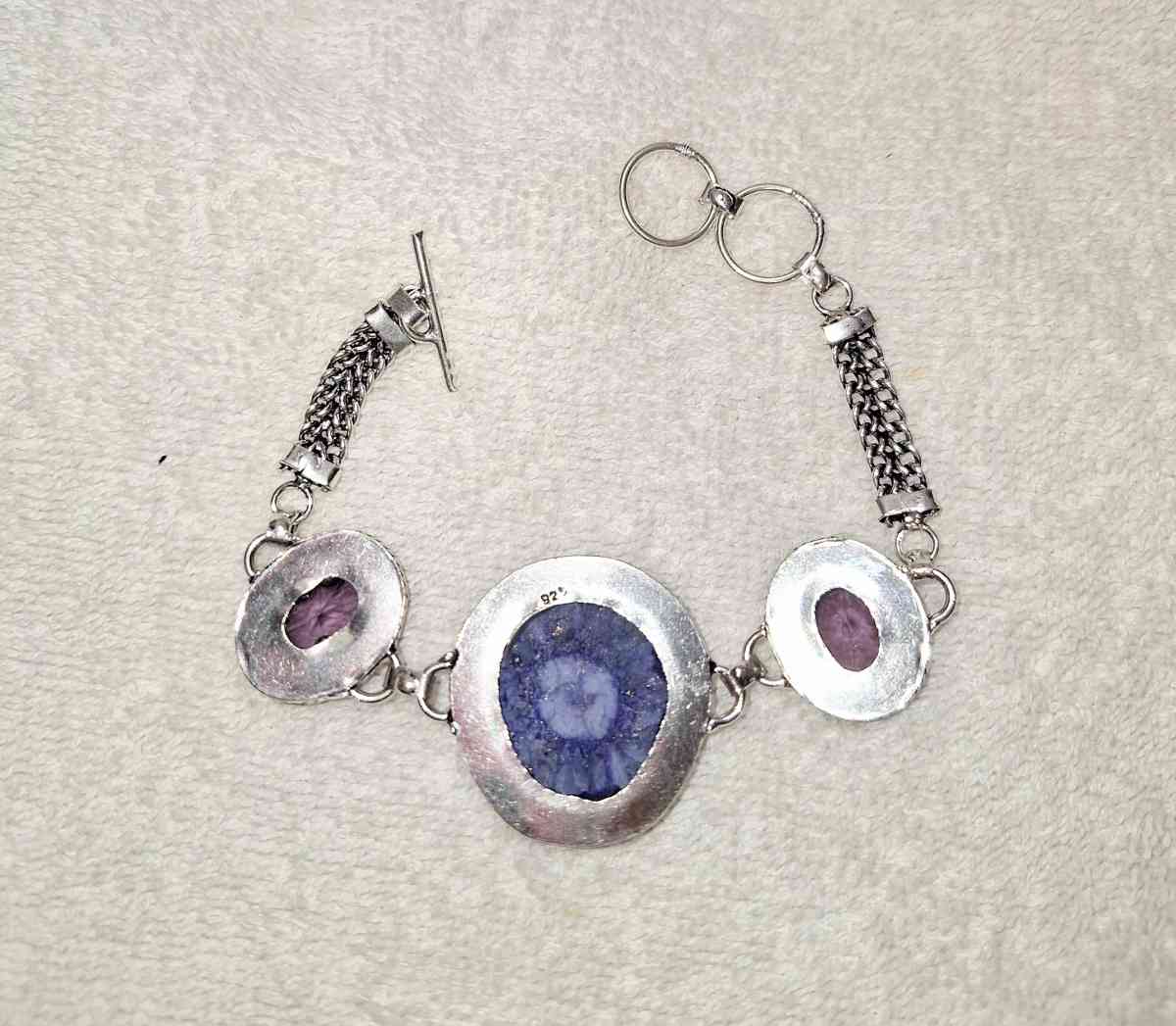 925 silver solar druzy and amethyst bracelet