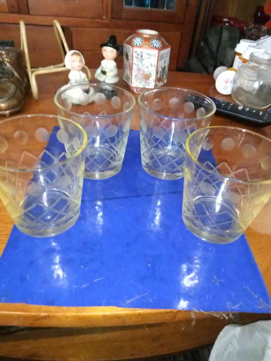 4 Tall Beautifully Acid Etched wine glasses