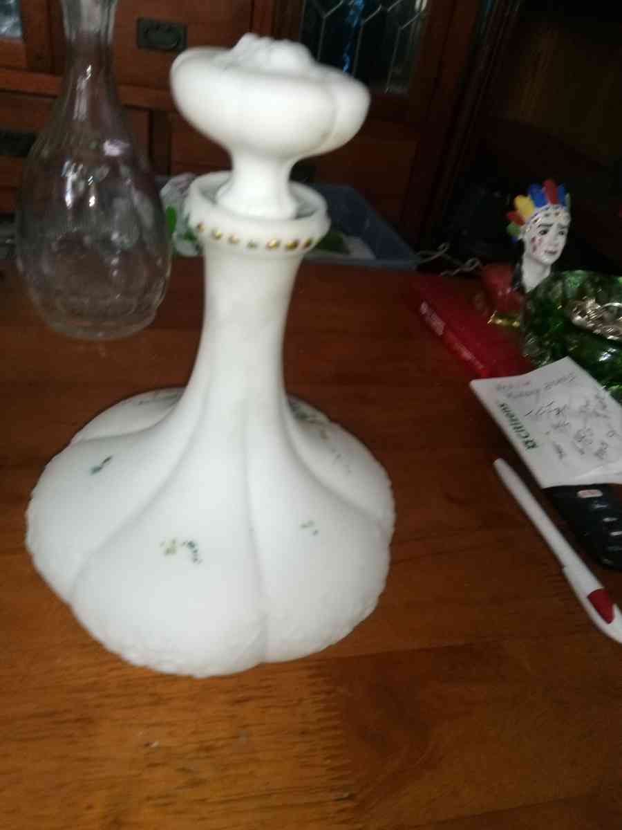 Victorian Embossed Milk glass Decanter