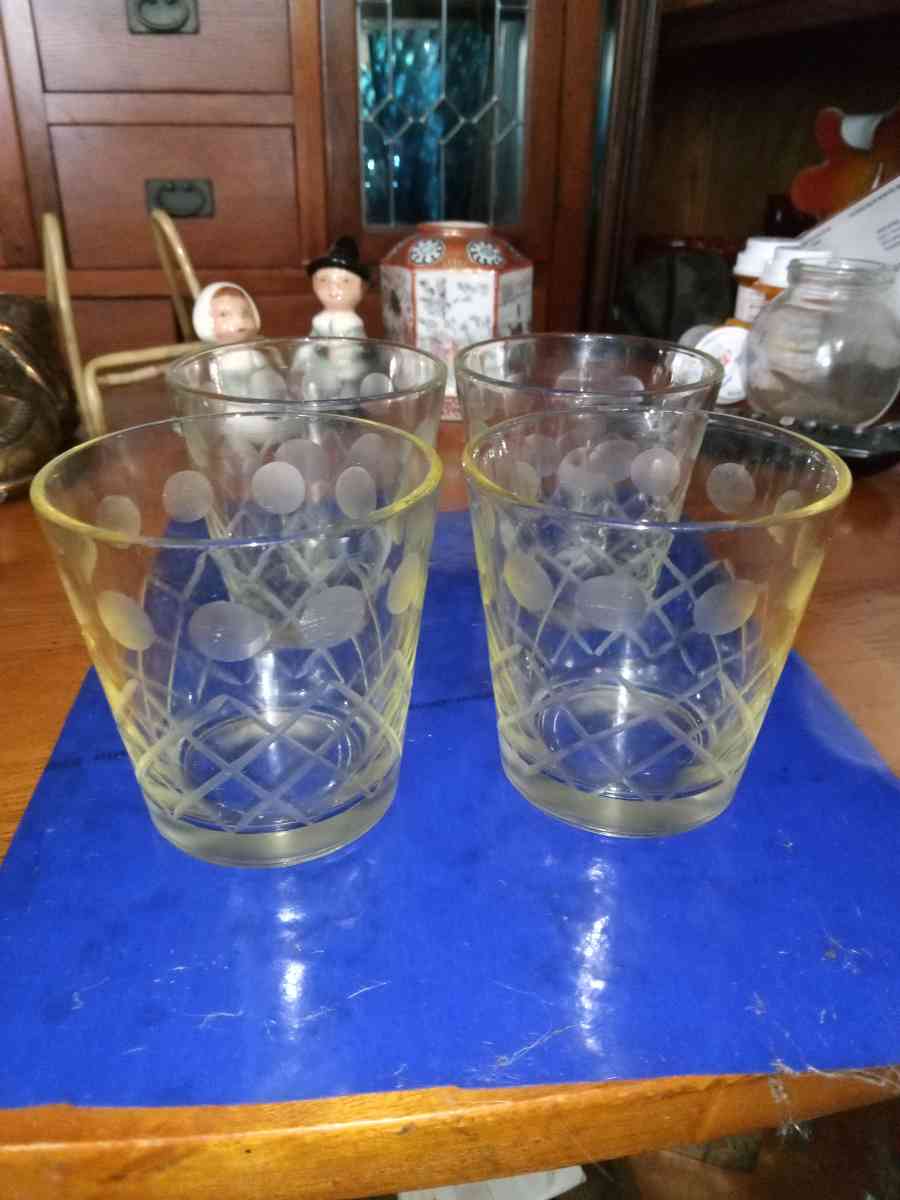 4 Tall Beautifully Acid Etched wine glasses
