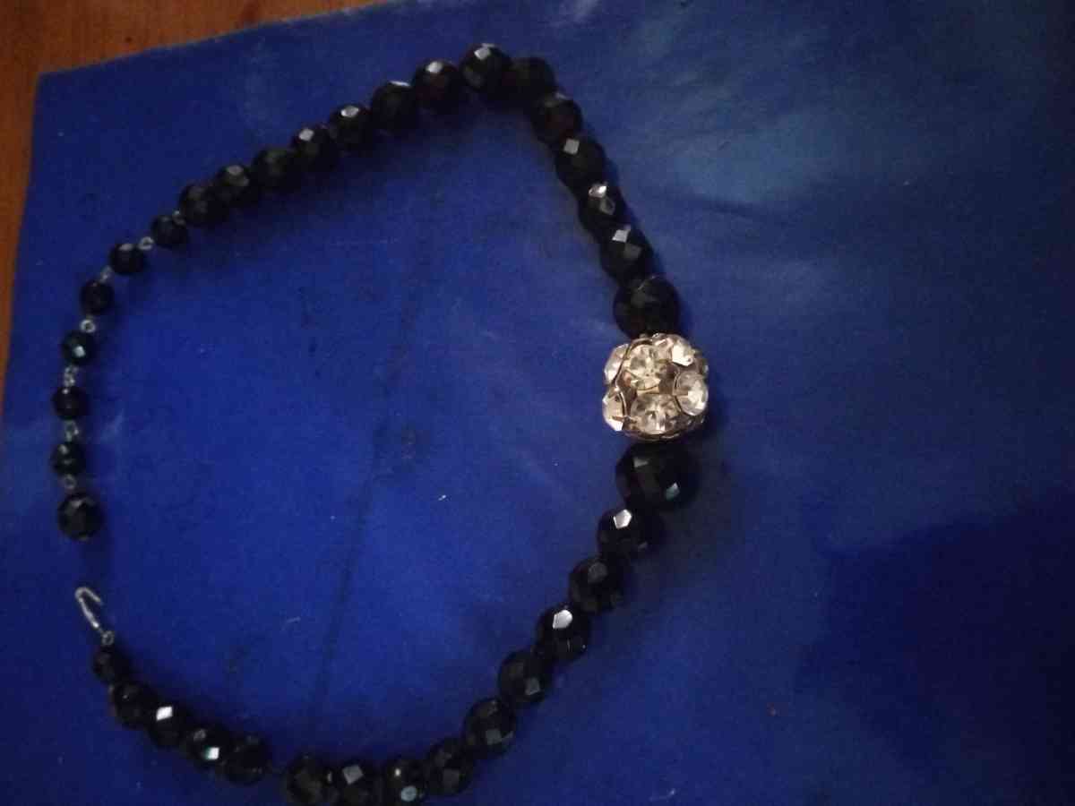 Obsidian and Glass Rhinestone Necklace
