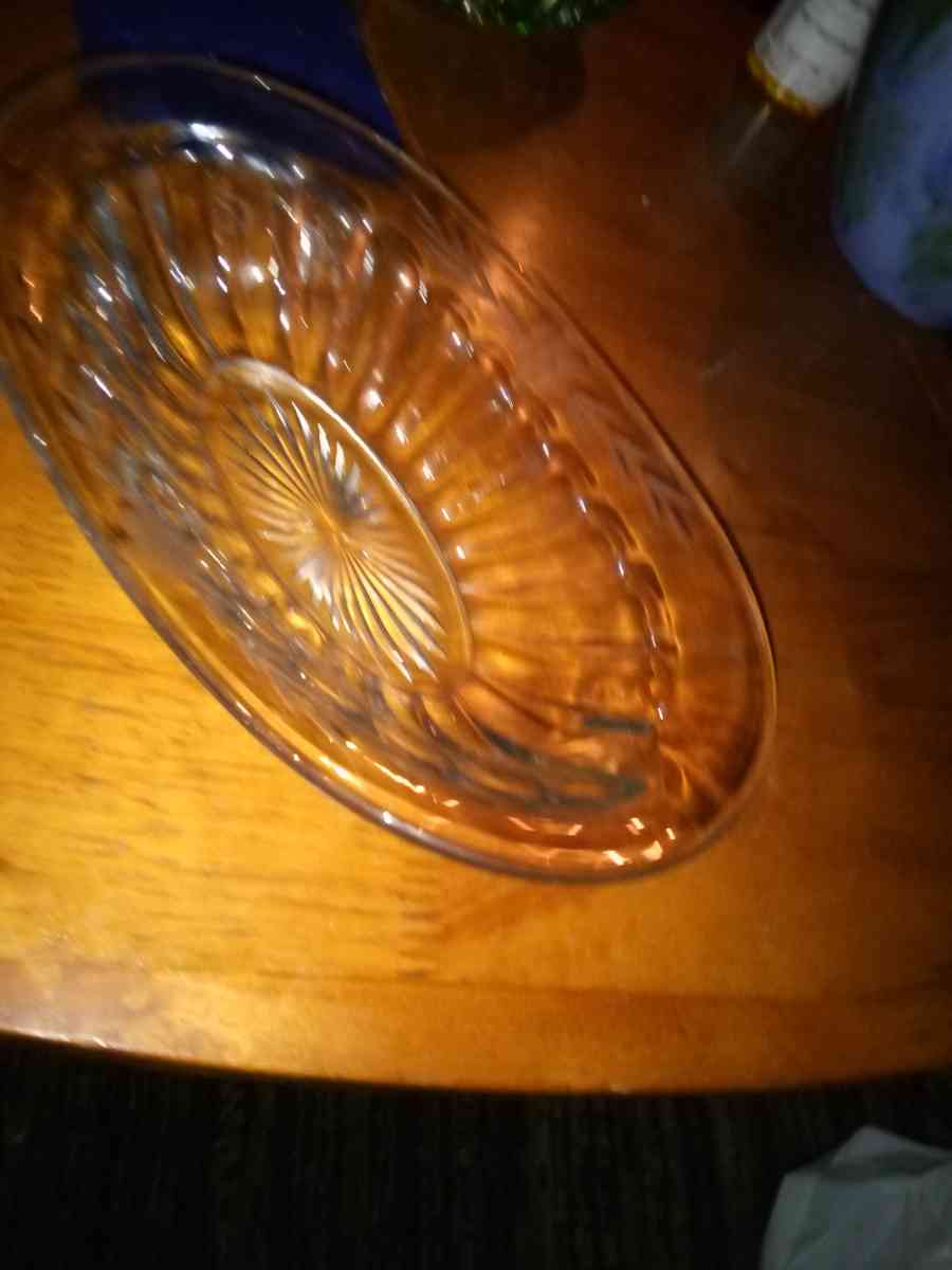 Pressed and copper wheel cut design oval bowl