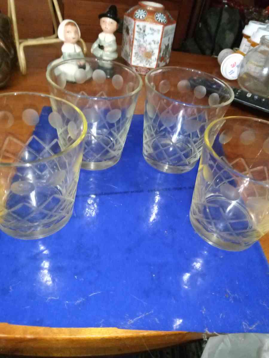 4 Tall Beautifully Acid Etched wine glasses