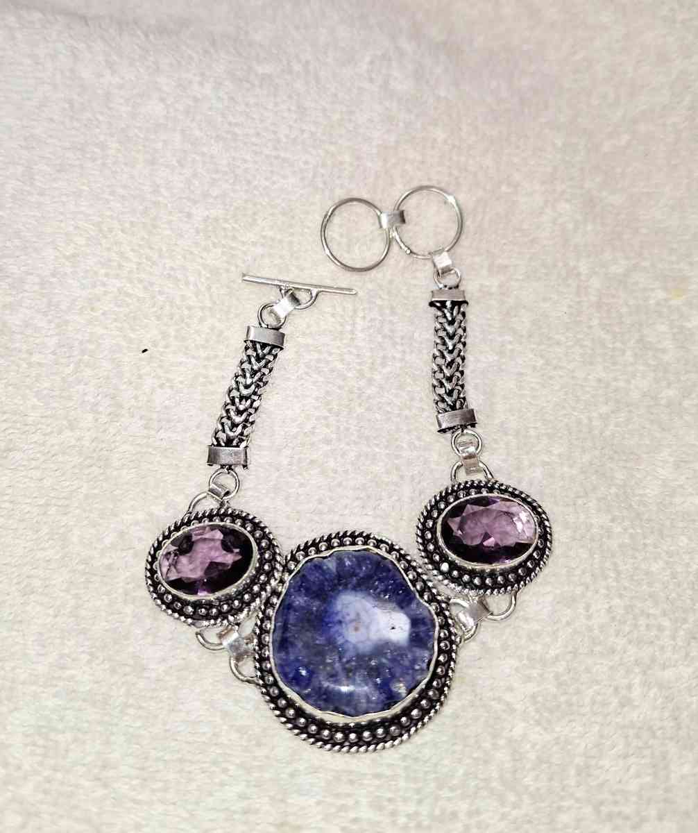925 silver solar druzy and amethyst bracelet