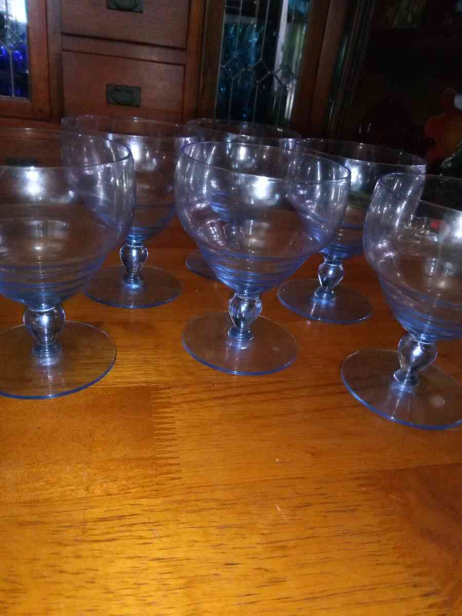 6 Kosta Boda Ice Blue wine glasses