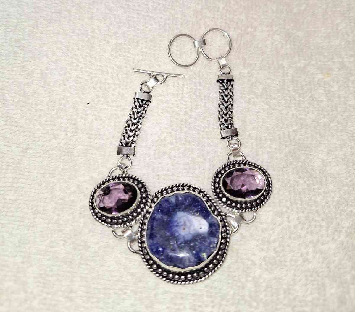 925 silver solar druzy and amethyst bracelet