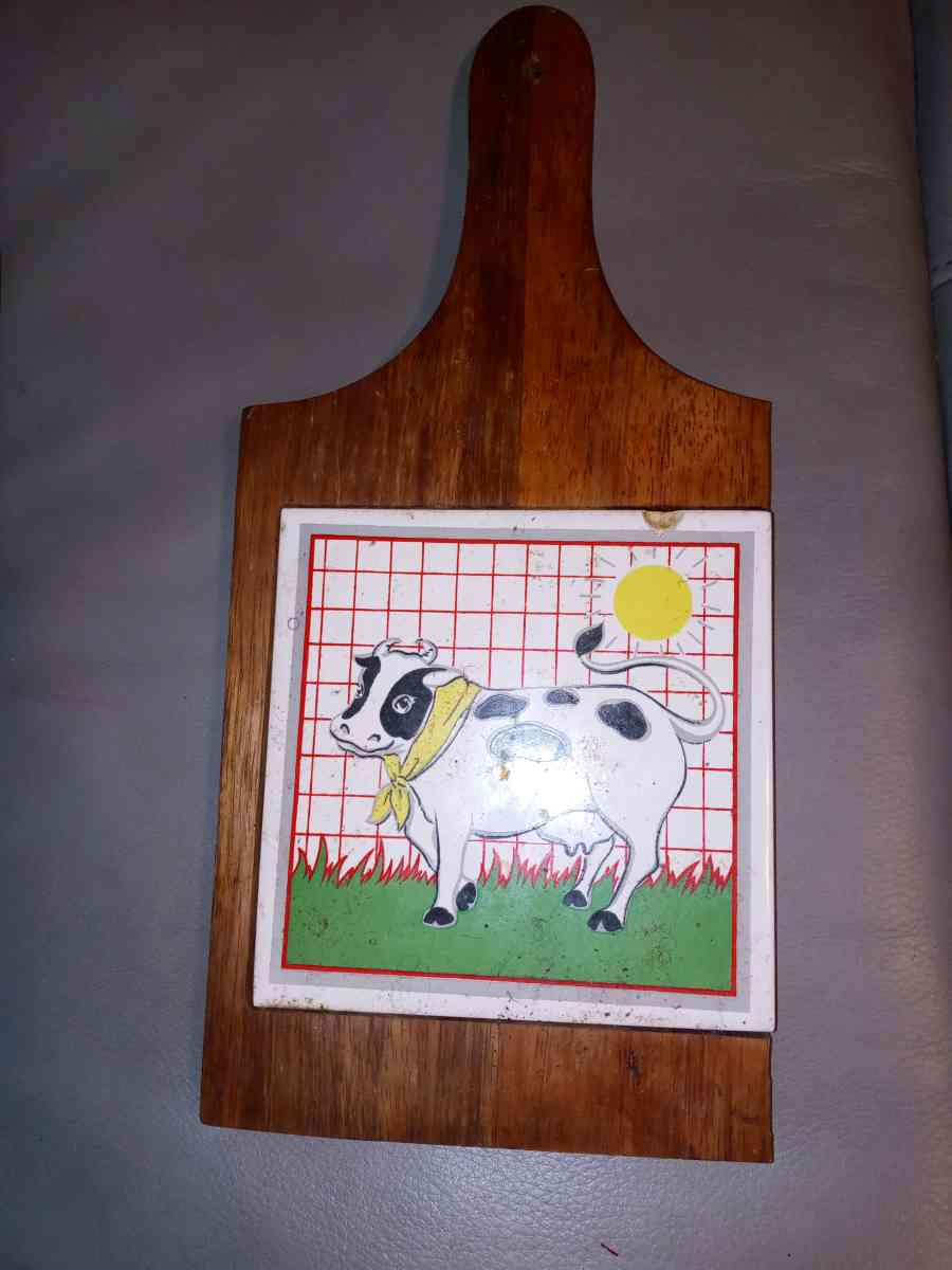 vintage 1984 Holstein cow tile wood wall art