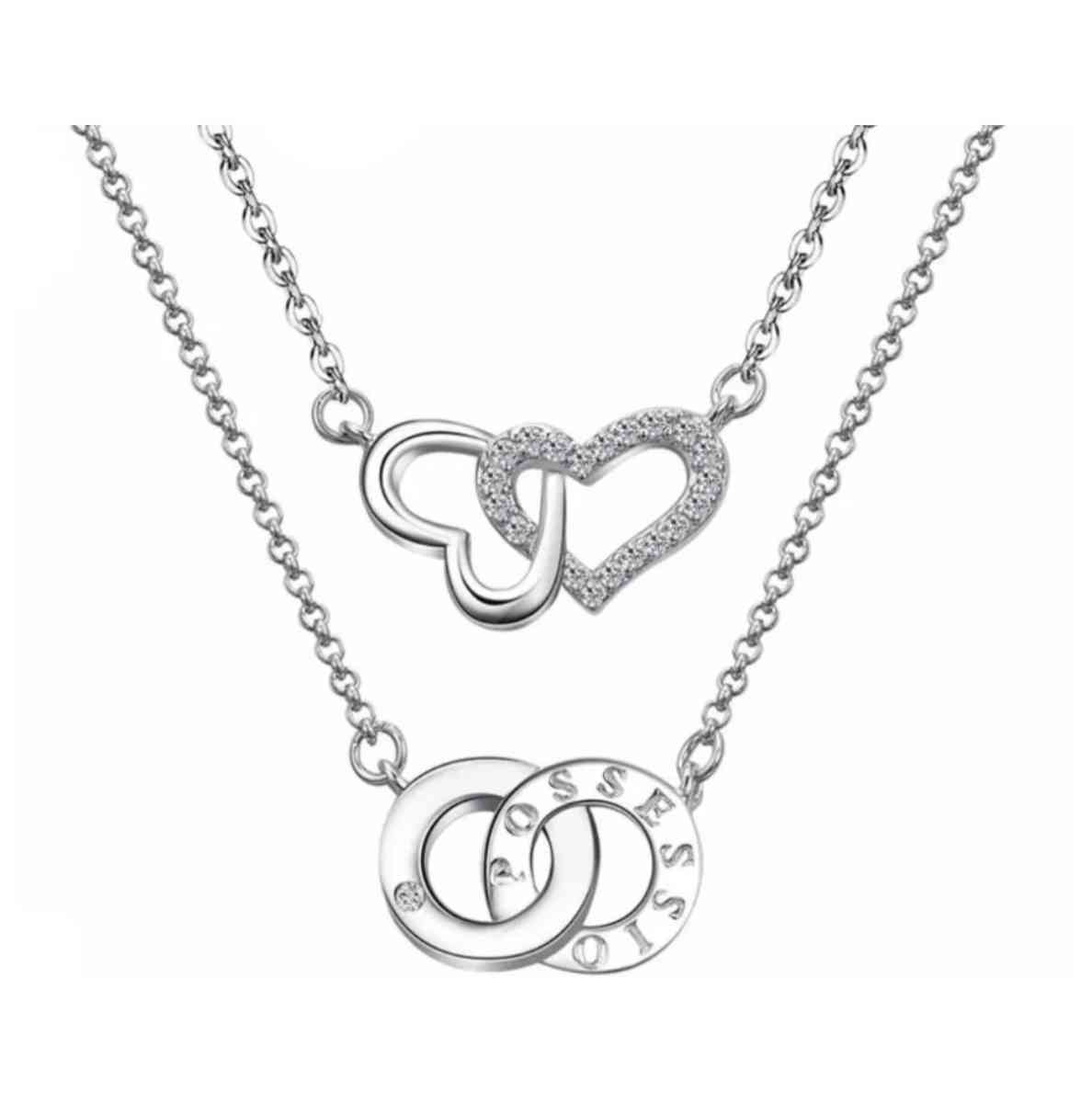 ROXI necklace Sterling Silver Plated Double Heart Two Layers