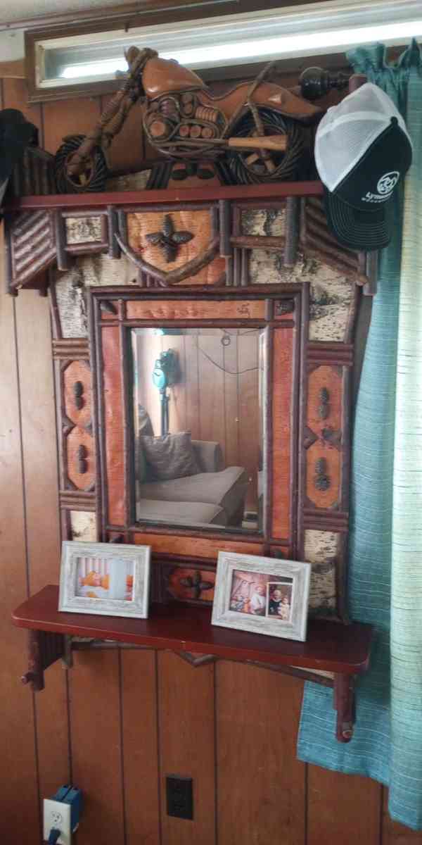 Adirondack style mirror shelf