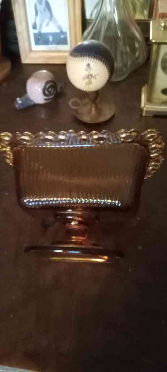 antique amber candy dish