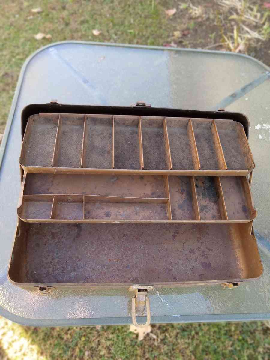 antique metal fishing tackle box