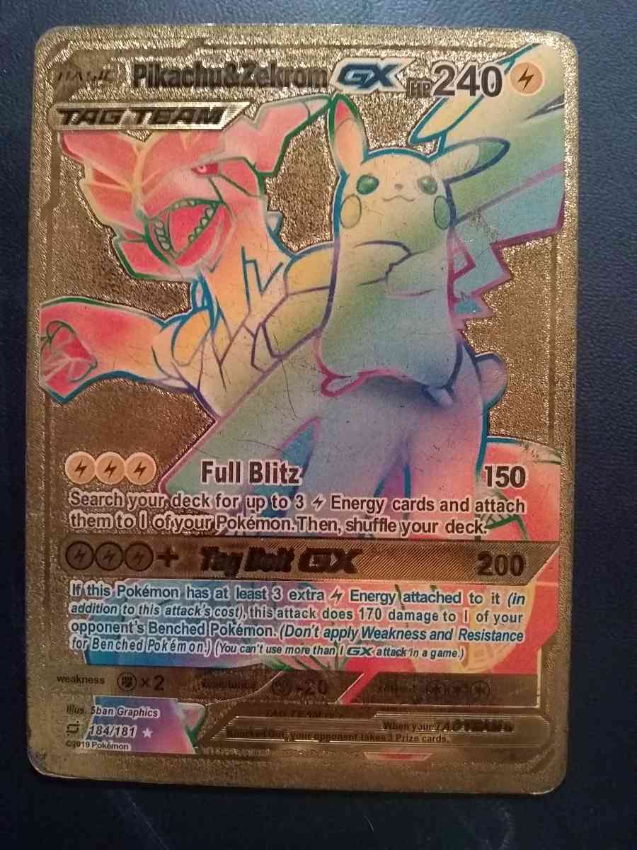 Gold Foil Pikachu  Zekrom GX 184181 Tag Team