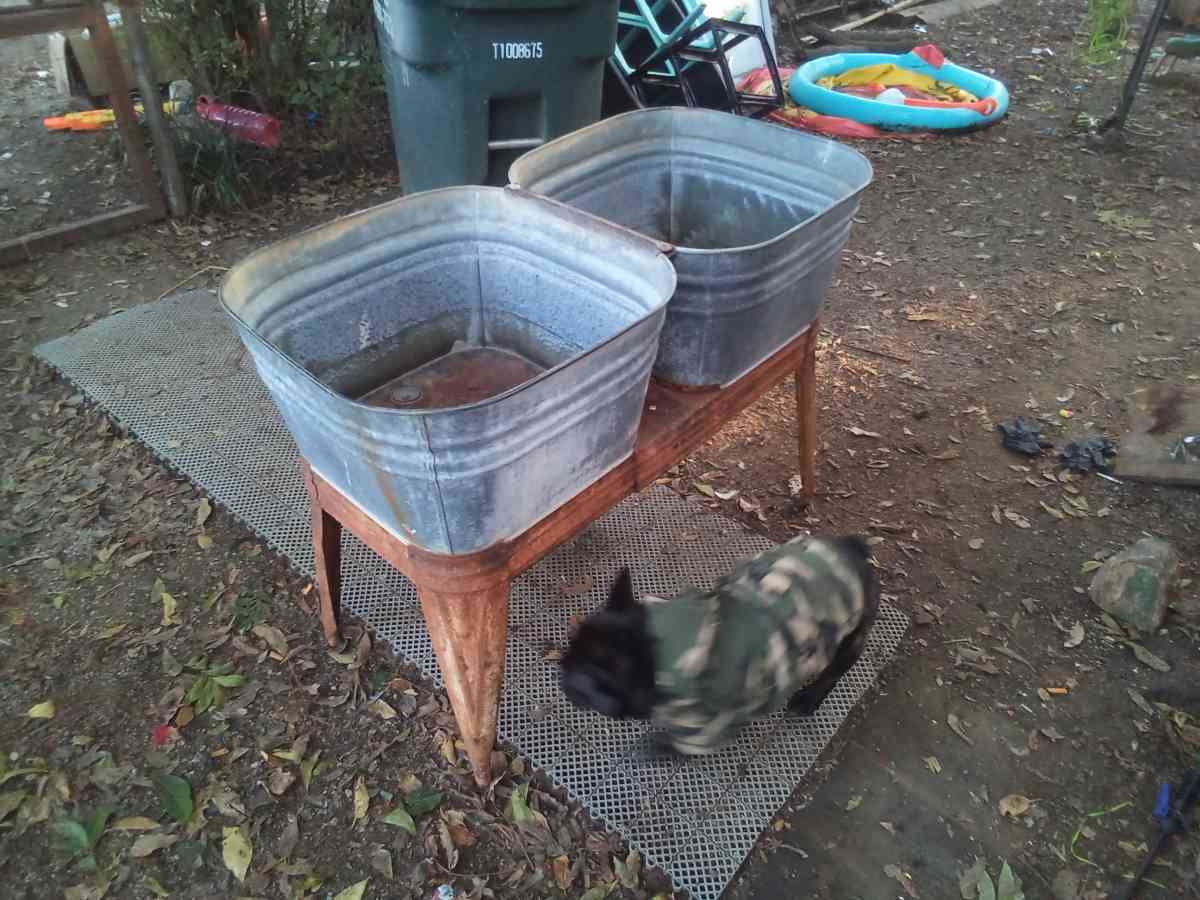 Vintage Wheeling Galvanized Double Wash Tub Stand