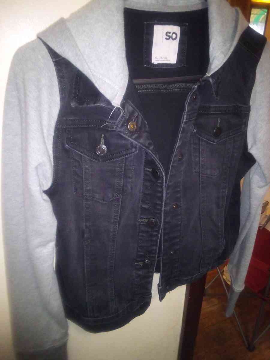 so Brand Denim Stretch Hooded Snap closure jacket