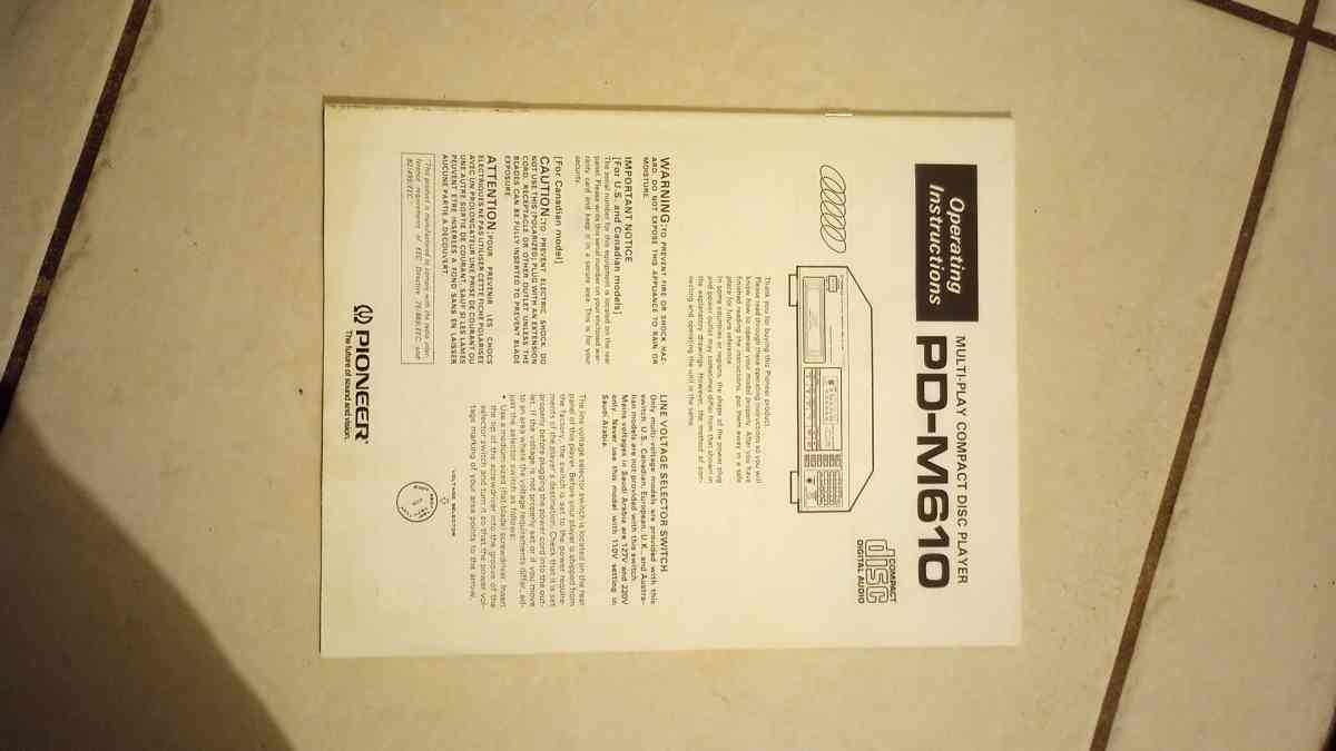 1989 Pioneer PDM610  Compact Disc Changer Vintage W Instruct