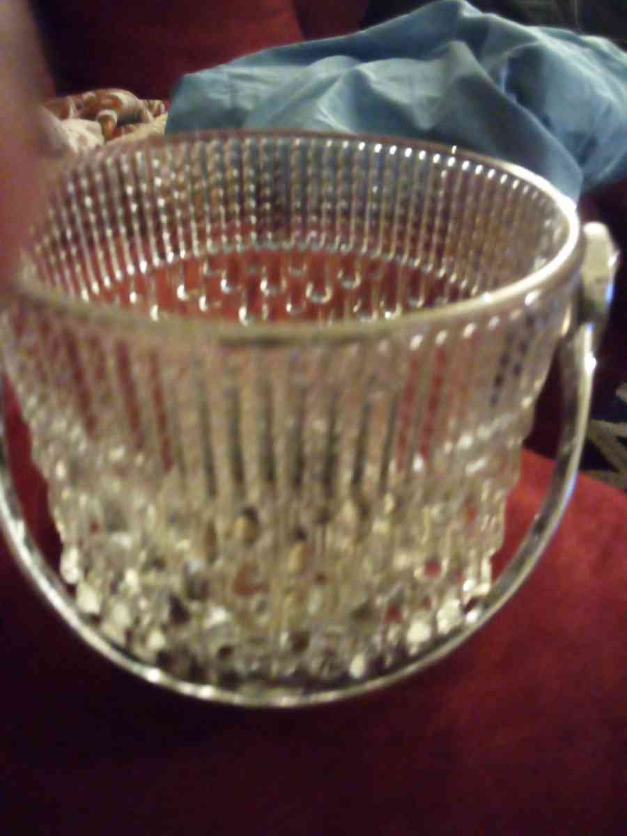 midcentury chrome and glass ice bucket