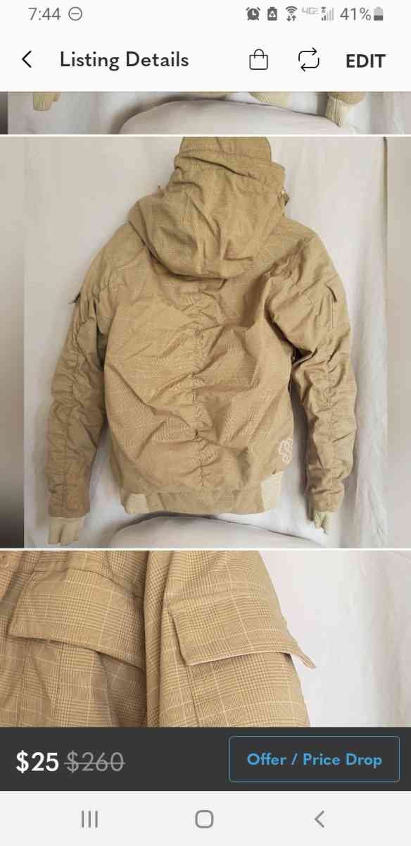 Special Blend 15K Waterproof Snowboard Tan Plaid Jacket Sz S