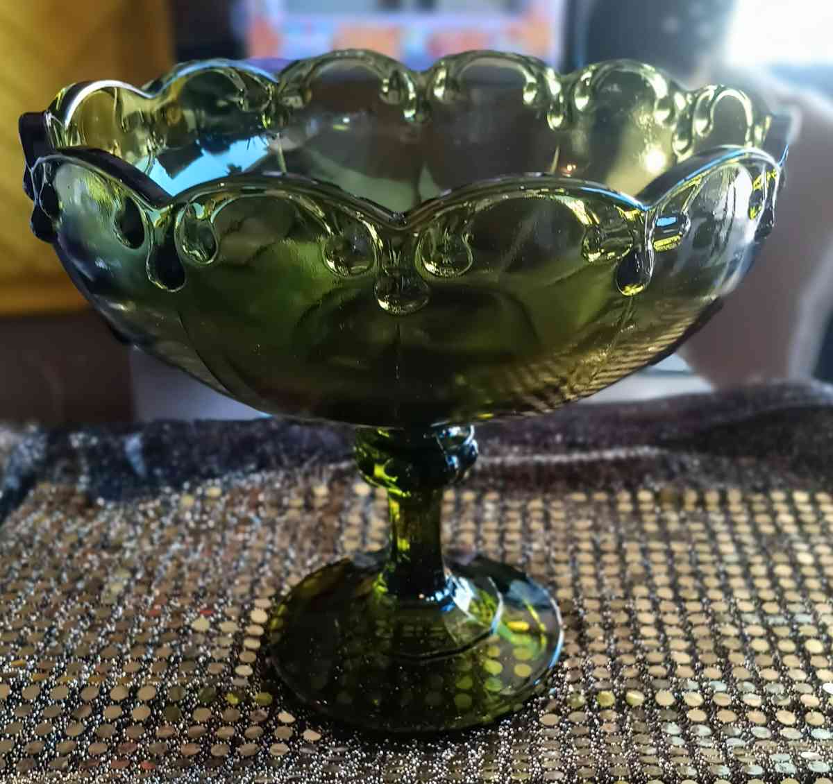vintage green indian glass fruit bowl