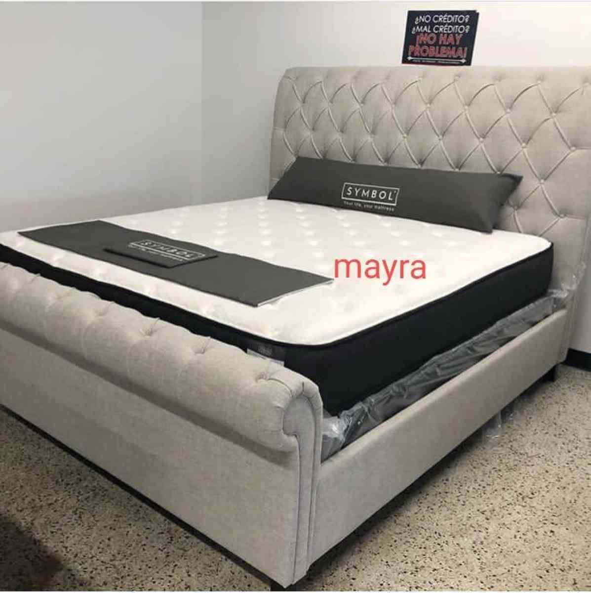Gray sleigh platform bed frame cama Queen  size