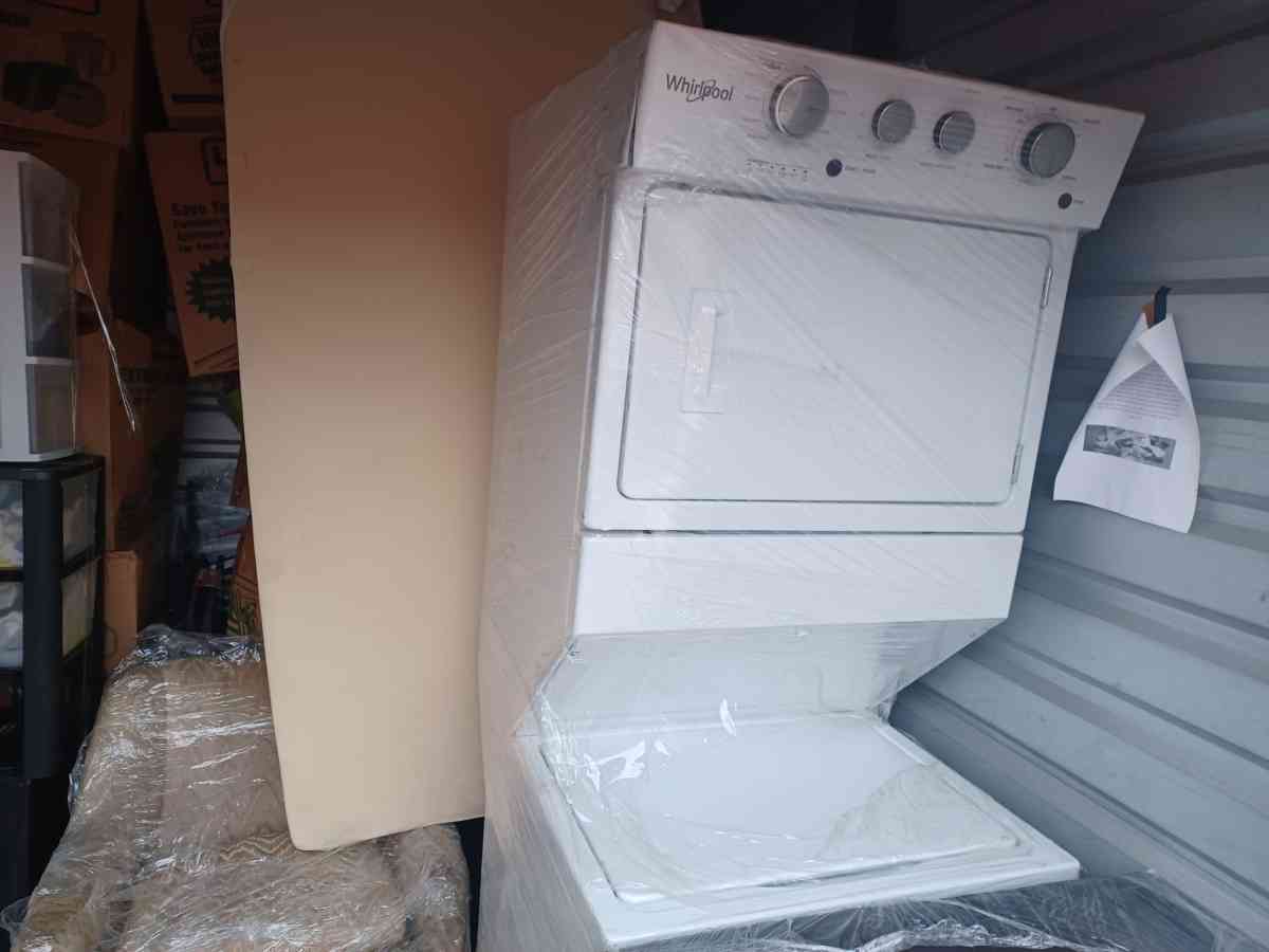 fridge washer dryer combo and fire place TV stand