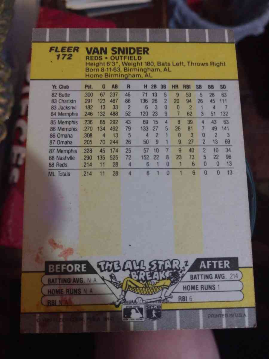 Van Snider Baseball Card