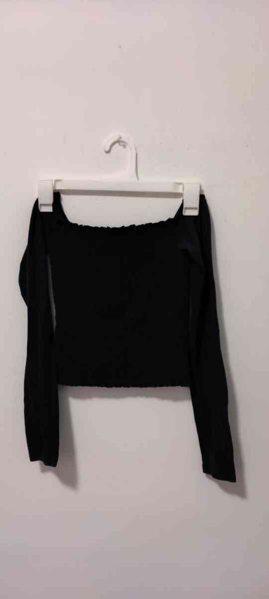Hollister Cropped BoatNeck Long Sleeve Sweater