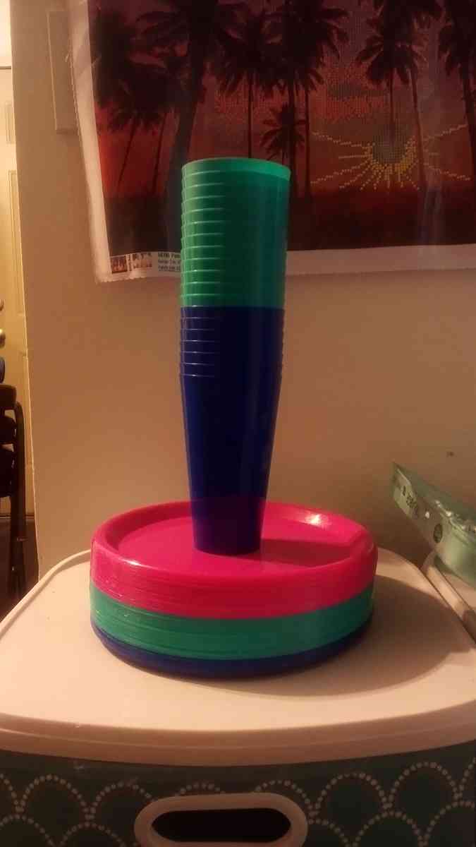 colorful cups and plates used like new