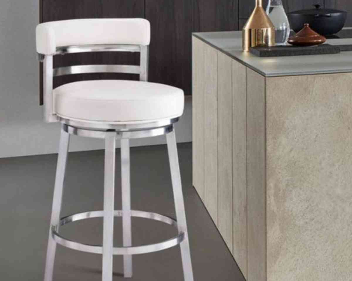 Madrid Faux Leather 26 Swivel Counter Stool  WhiteBrushed St