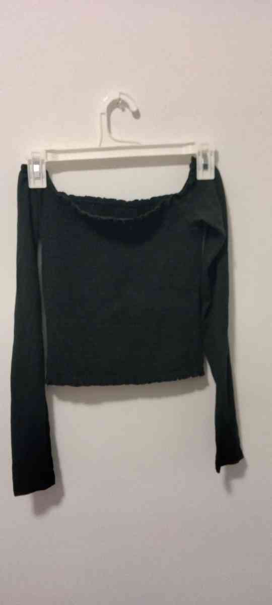 Hollister Cropped BoatNeck Long Sleeve Sweater