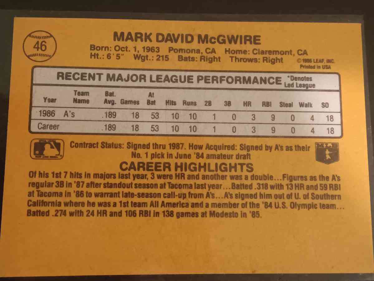 Mark McGwire 1987 Rated Rookie