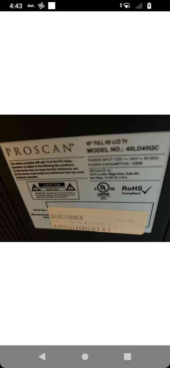 proscan 40 inch flat screen tv