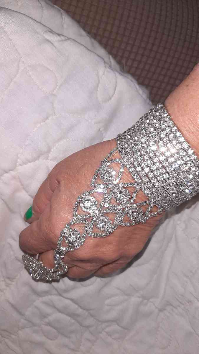 Austrian Crystal Spiral Bracelet with Attached Ring