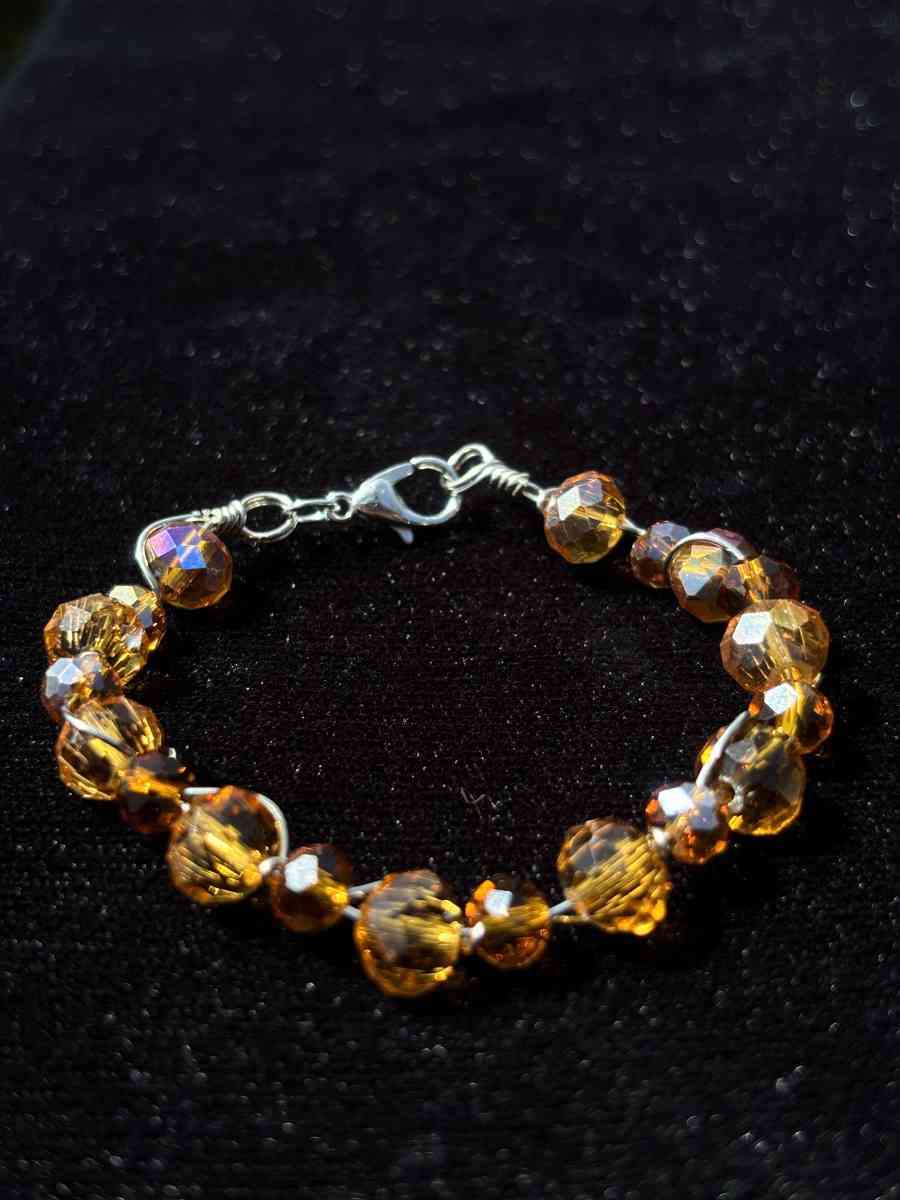 Handmade wire wrapped glass beaded bracelet