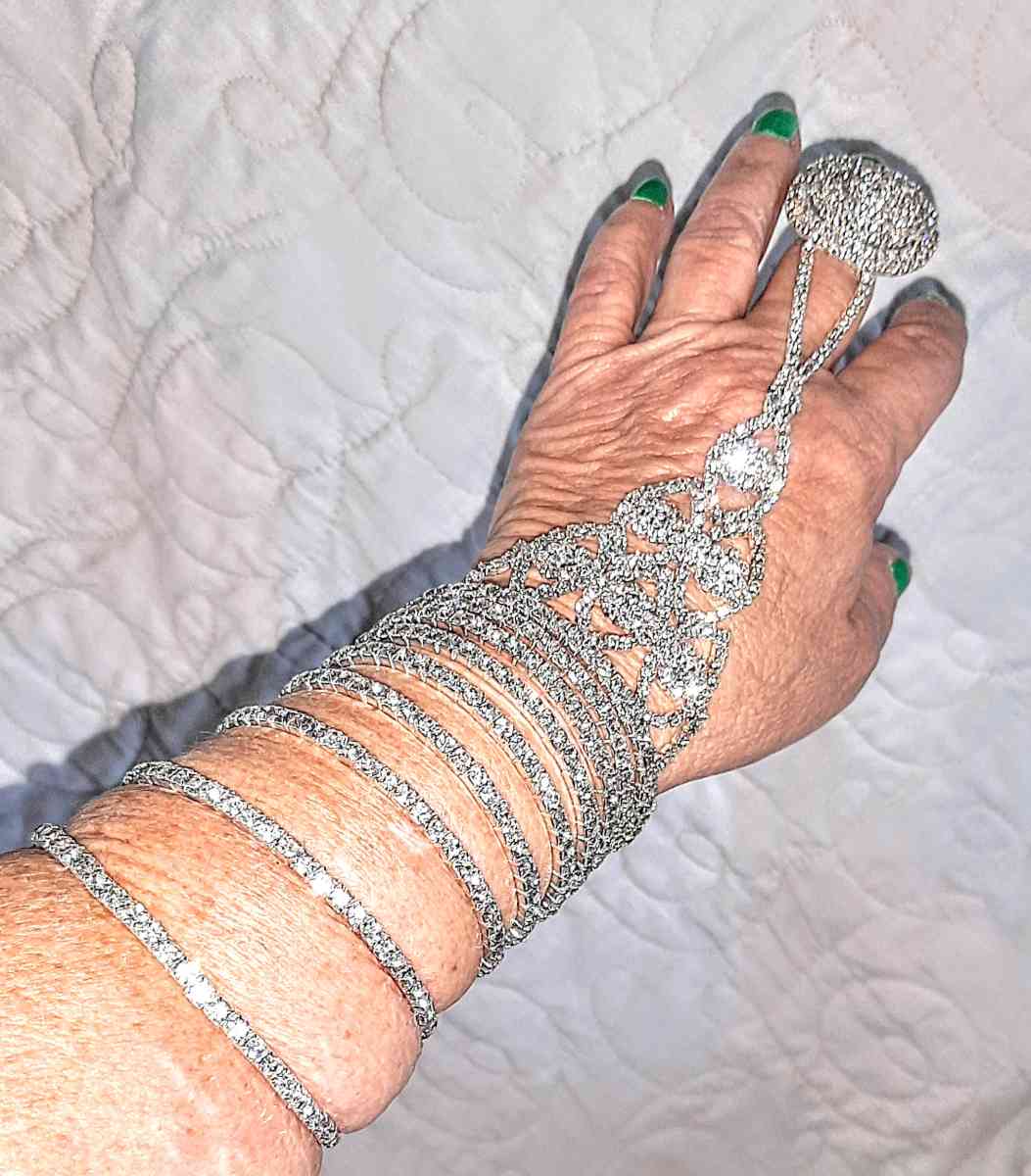 Austrian Crystal Spiral Bracelet with Attached Ring