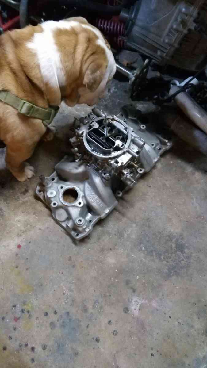 Edelbrock Carb 650 4 high Rise Intake and a 14 breather