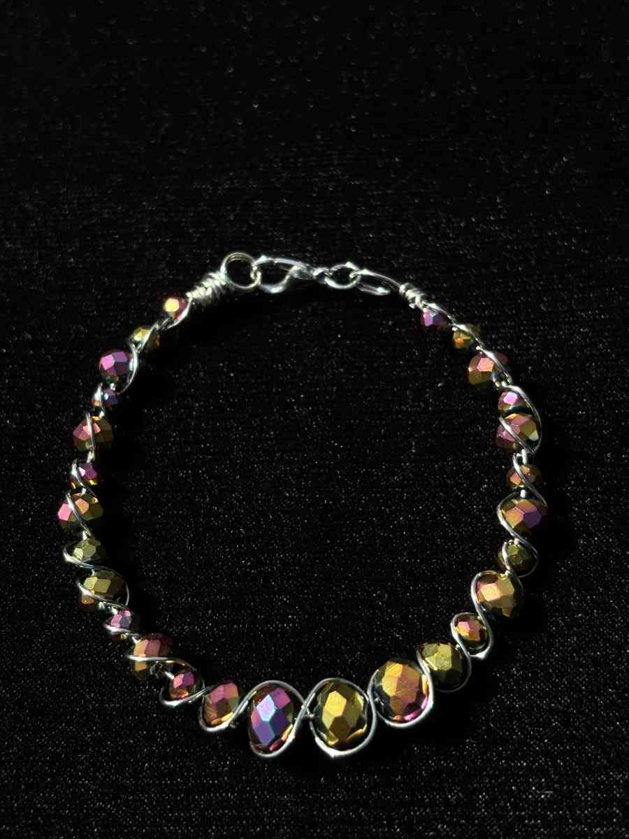 Handmade wire wrapped glass beaded bracelet