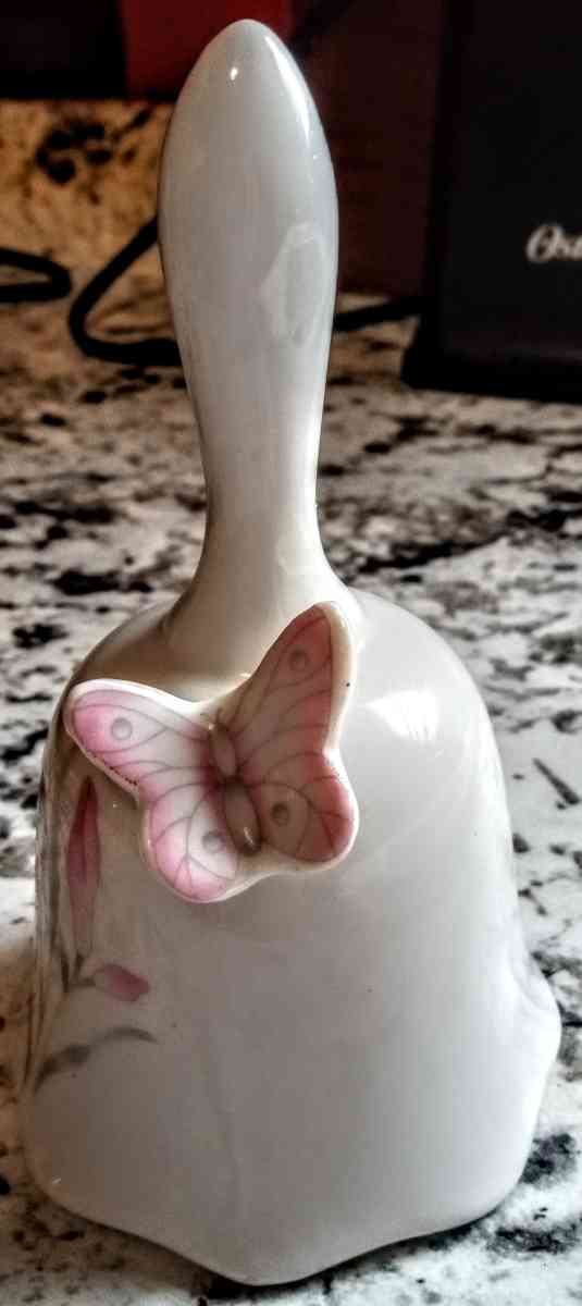 White Porcelain Pink Butterfly Bell
