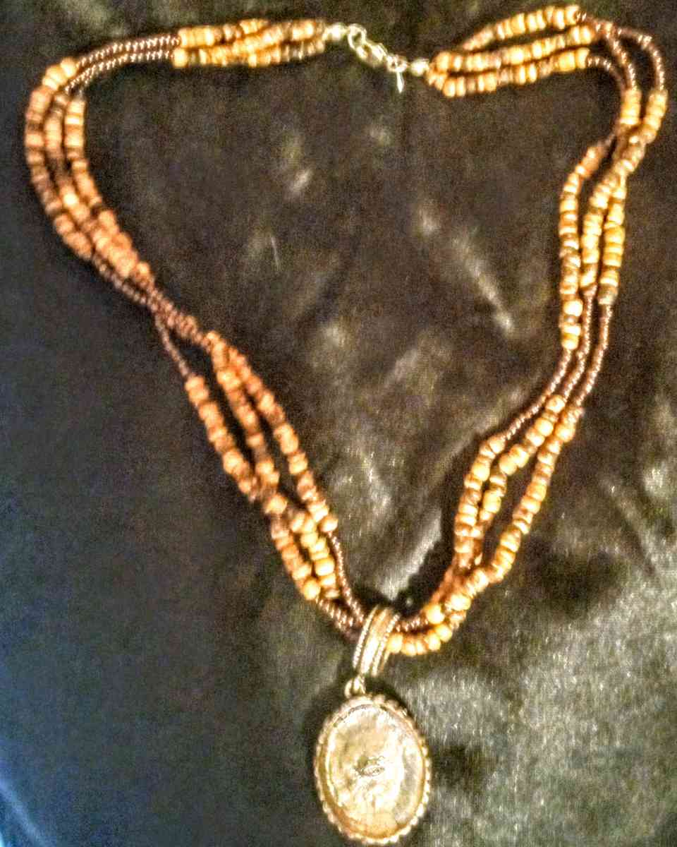 Avon Tiger Eye Pendant with 3 Beaded Strands