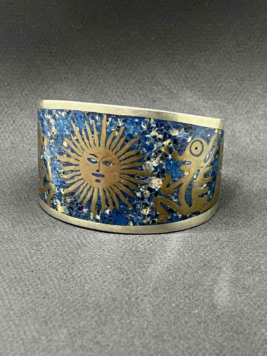 Beautiful Old Vintage Mixed Sliver Blue Painted Bangle
