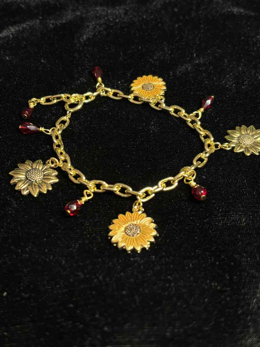 Summer wine and sunflowers charm bracelet
