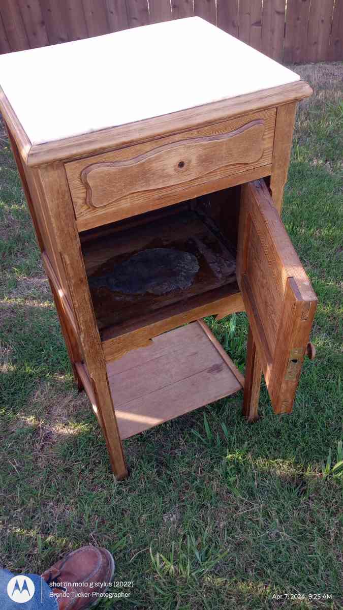 Antique small cut and wash kitchen table with marble slab