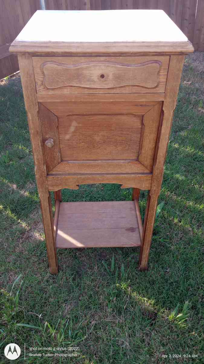 Antique small cut and wash kitchen table with marble slab
