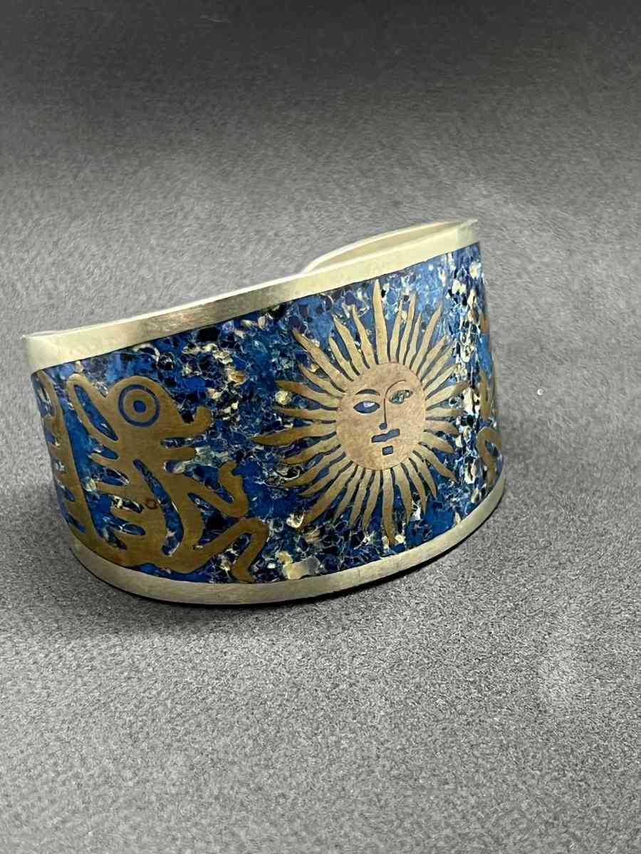 Beautiful Old Vintage Mixed Sliver Blue Painted Bangle