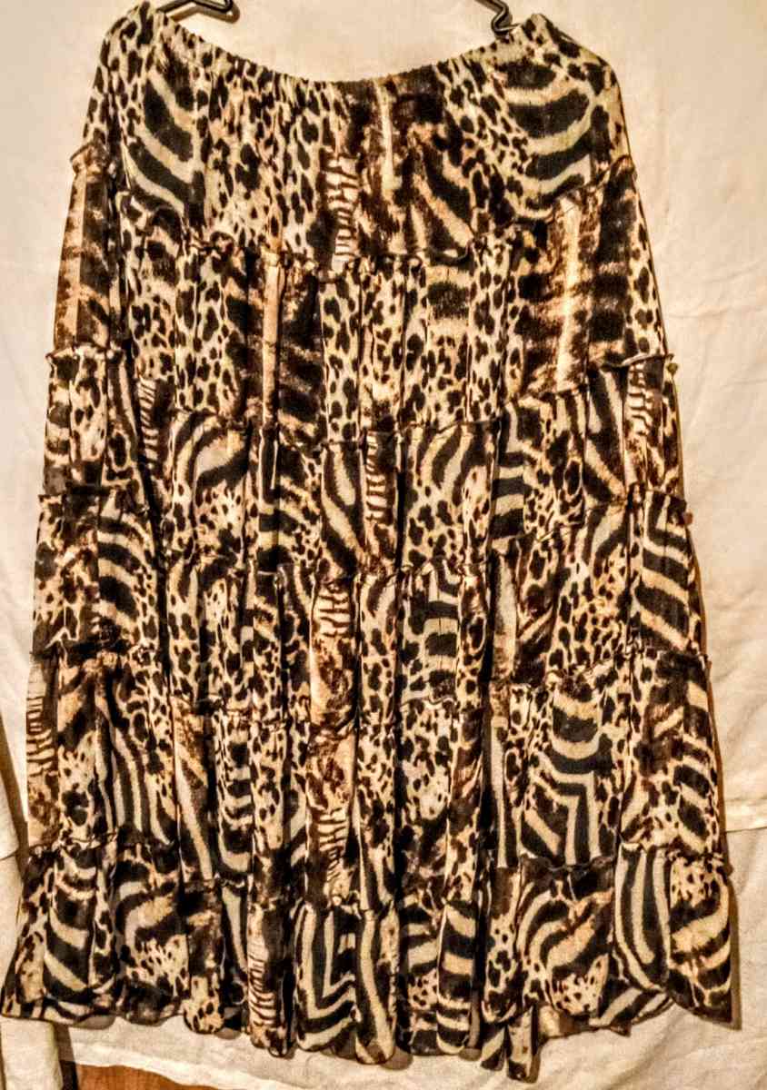 Brown and White Animal Print Skirt