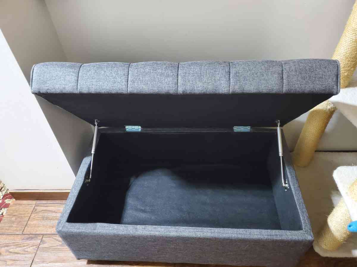 small sofa with rectangular storage ottoman