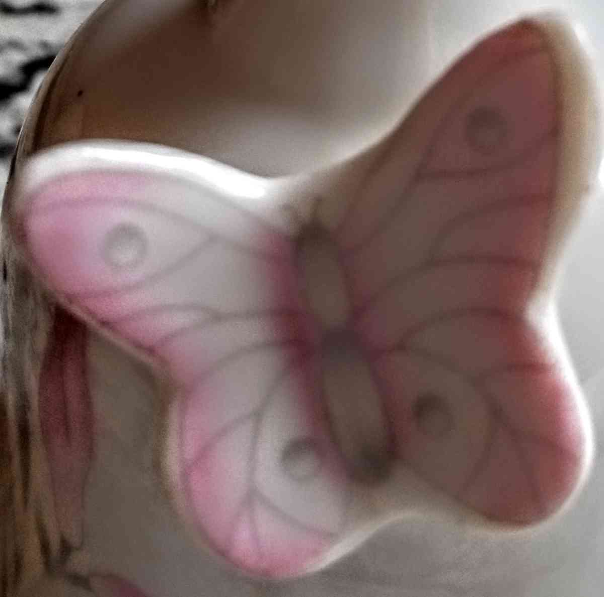 White Porcelain Pink Butterfly Bell