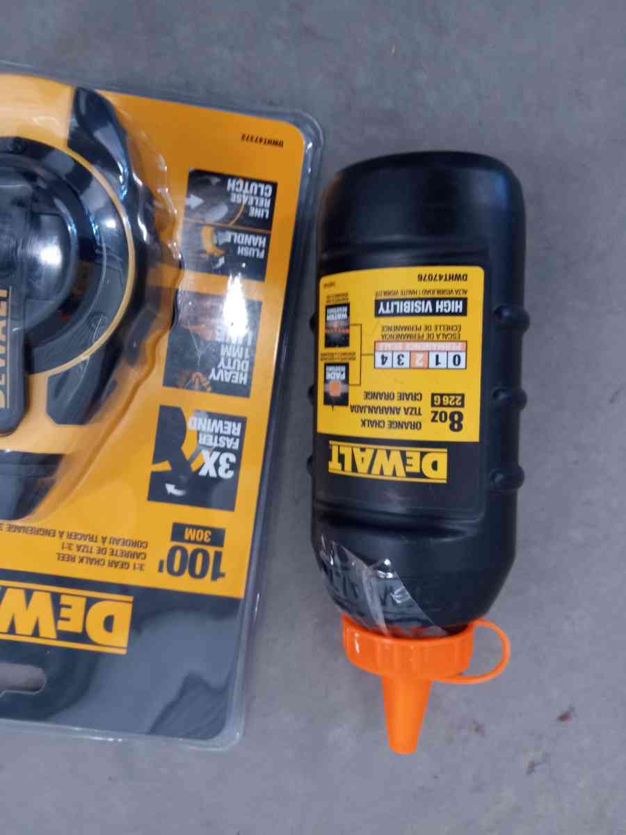 the chalk reel and orange chalk DeWalt