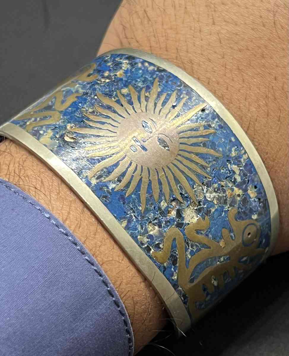 Beautiful Old Vintage Mixed Sliver Blue Painted Bangle